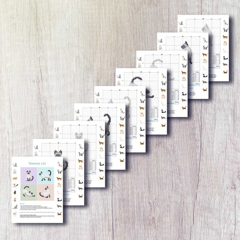 Siamese cat cross stitch pattern bundle - Siamese cat embroidery patterns - Instant Download PDFs - Small image 3