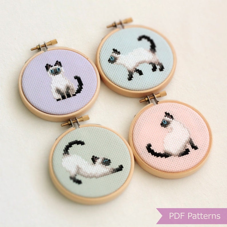 Siamese cat cross stitch pattern bundle - Siamese cat embroidery patterns - Instant Download PDFs - Small image 2