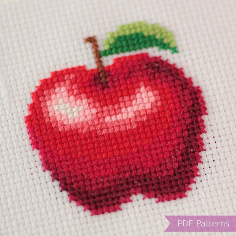 Apples Cross Stitch Pattern PDF Apple Embroidery 3 Sizes Etsy