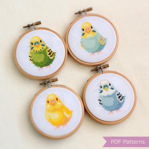 Budgie Cross Stitch Pattern PDF Bundle - Green + Pastel + Lutino + Blue ...