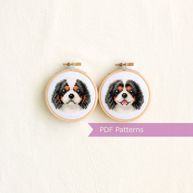 Tricolor Cavalier King Charles Spaniels PDF bundle Cavalier King Charles Spaniels Tricolor embroidery Instant download Small image 1