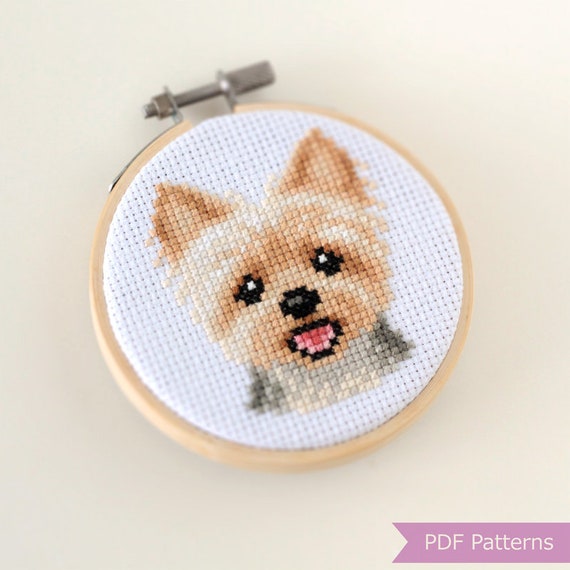 DIY Counted Cross Stitch Kit - Cute Yorkshire Dog Pattern, 11CT, 40x50cm, Includes Hoop & Threads, For Beginners