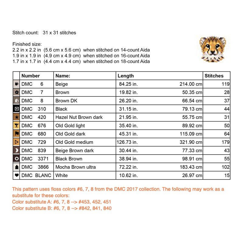 Cheetah Cross Stitch Pattern PDF - Baby Cheetah Embroidery - Instant ...