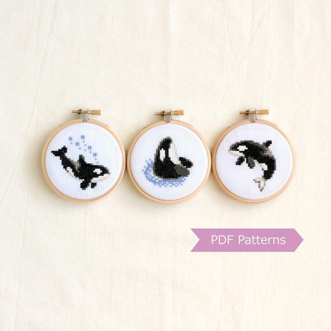 Orca cross stitch pattern PDF bundle - Set of 3 killer whale patterns - Instant download - Small