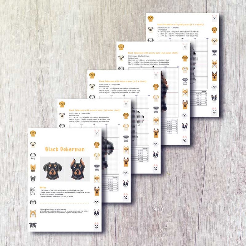 Black Doberman Cross Stitch Pattern PDF Bundle - Black + Tan Dobermann ...