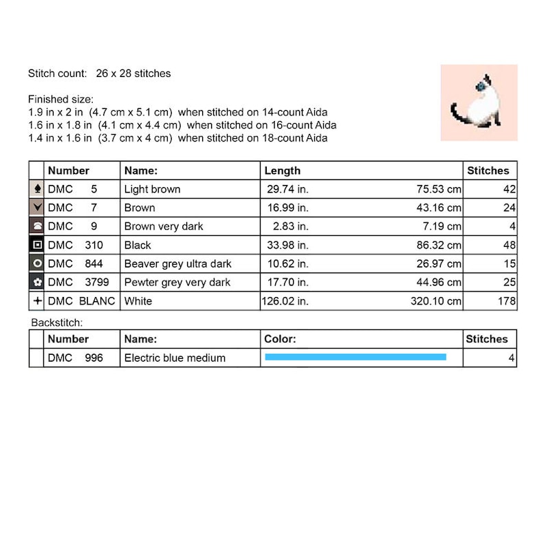Siamese cat cross stitch pattern bundle - Siamese cat embroidery patterns - Instant Download PDFs - Small image 8