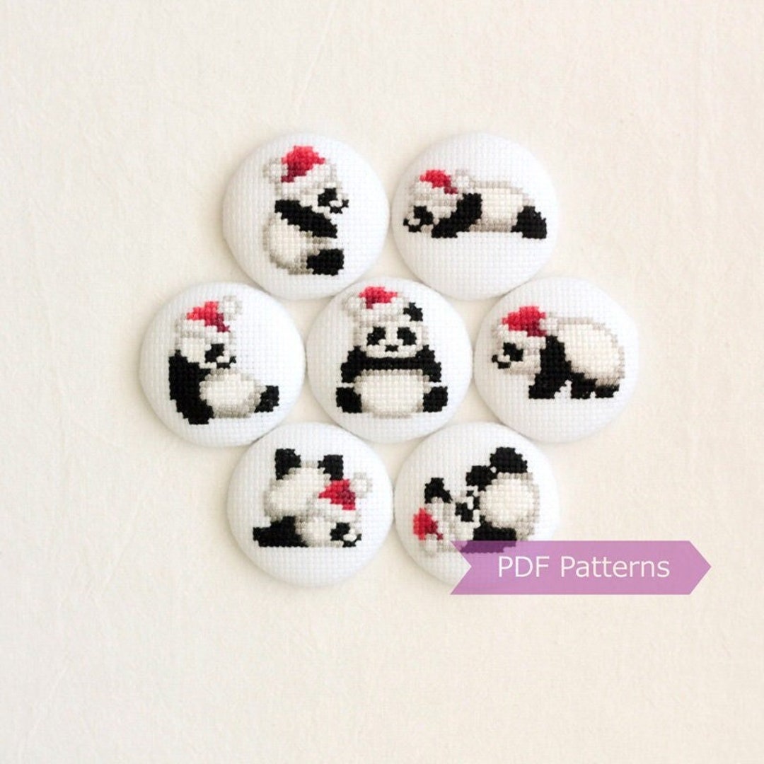 Giant Panda Wearing Santa Hat Cross Stitch Pattern Bundle Etsy