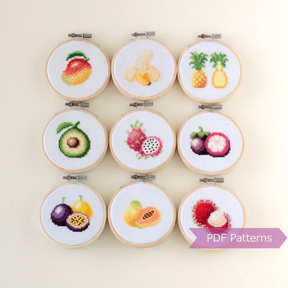 Tropical Fruits Cross Stitch Pattern Bundle Set Of 9 Etsy