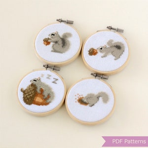 Gray Squirrel cross stitch PDF bundle Set of 4 gray squirrels Instant download Small image 2