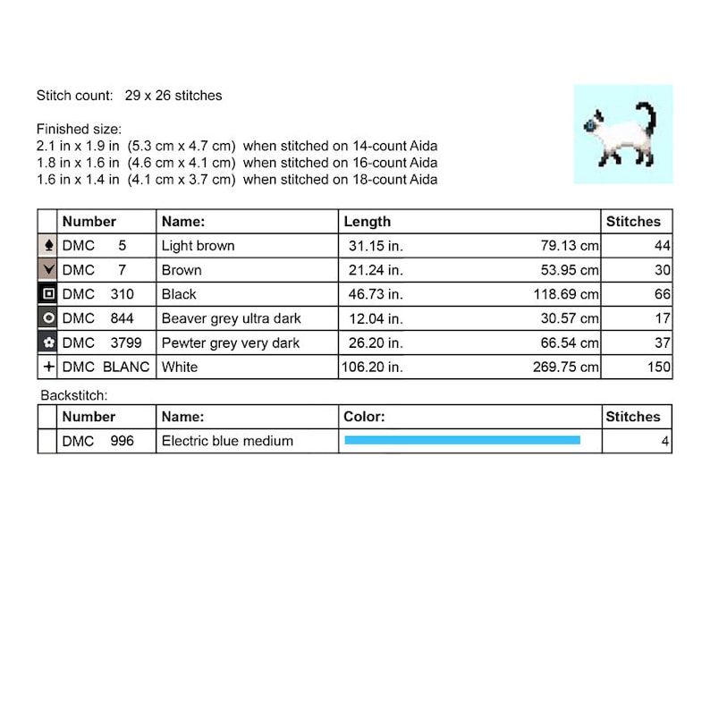Siamese cat cross stitch pattern bundle - Siamese cat embroidery patterns - Instant Download PDFs - Small image 6