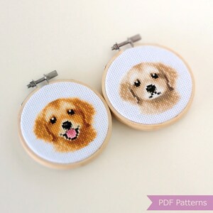 Korsstygnsmönster för Golden Retriever i PDF-format - Mörk + Krämfärgad broderi av Golden Retriever - Direkt nedladdning - Liten bild 2