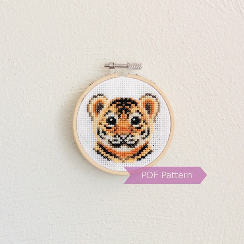 Tiger Cub cross stitch pattern PDF - Tiger Cub embroidery - Instant download - Small image 1