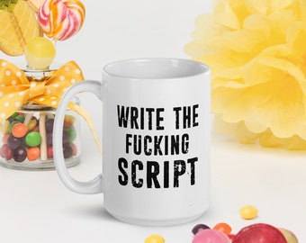 Funny Screenwriter Gift - Script Writer - Screen Writer Scenarist Merch - Fucking Script Distressed White Coffee Glossy mug