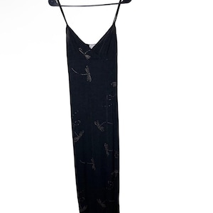 Vintage 90s Dragonfly Dress: Black Semi-Sheer Maxi, Y2K Grunge