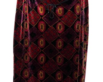 Vintage Wanted Clothing Skirt Purple Red Pink Floral Velvet Skirt Size S