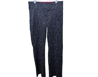 La Belle Women Black Damask Floral  Flare Leg Dress Pants Size 5