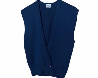 Bedford Fair Vintage Navy Blue Knit Sweater Vest V-Neck Sleeveless M