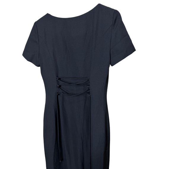 Vintage Ann Taylor Black Button Front Midi Dress Lace up Back Size 4