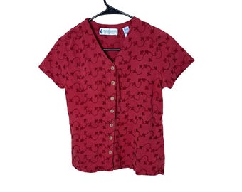 Vintage Marsh Landing Essentials Red Embroidered Button Up Top Size S