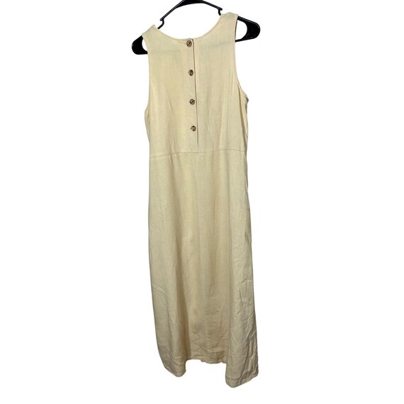basic beige dress Threads Women's Linen Blend Maxi Size L Sleeveless Button Back Hijab