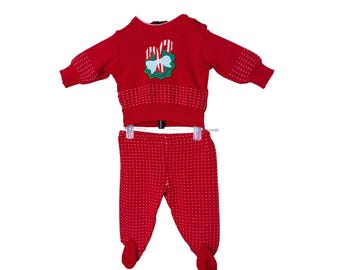 First Impressions Red Knit Candy Cane Sweater and Footed Pants Set 3/6 Months