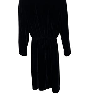 Robe Talbots Noir Velours Rayonne Soie Taille Élastique À Manches Longues 8