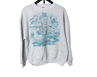 Vintage grafisch Tultex Las Vegas-sweatshirt XL grijs groenblauw borduurwerk 90
