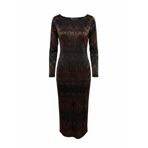 maggy london brown dress Burnout Velvet Floral Maxi Long Sleeve Size 8 Peitho - Tailored Mini
