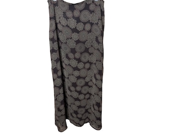 Falda larga Vintage Express con estampado de medallón marrón, talla 9/10, cintura elástica, años 90.