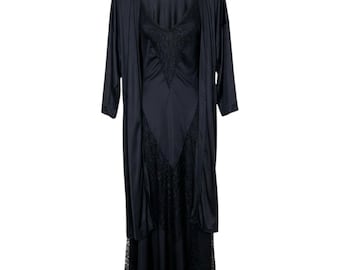 Petra Fashions Vintage Black Lace Trim Nightgown and Robe Set XL Made in USA