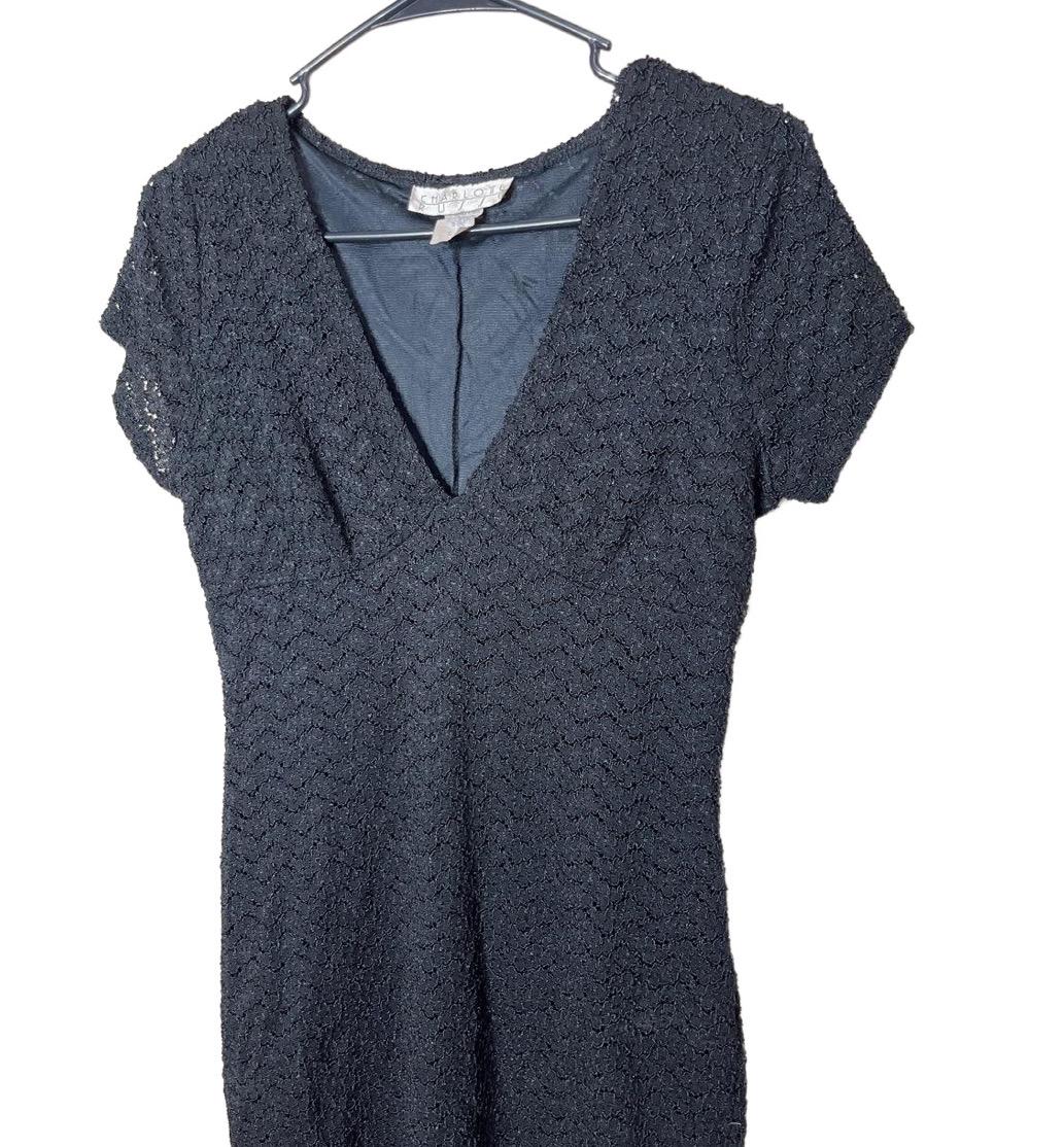 Charlotte Russe Black Lace Texture Short Sleeves VNeck Style Dress
