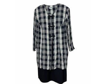 R&M Richards Karen Kwong Vintage 24W Plaid Dress Black White