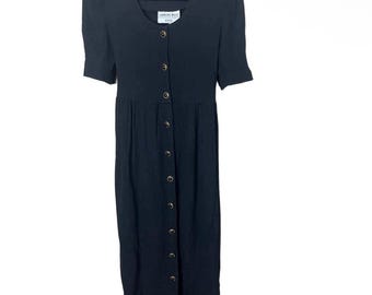 Vestido midi negro con botones delanteros, colección vintage de Caroline Wells, talla 6