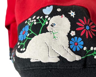 vintage cat × fish × flower sweat Vintage 90s Morning Sun Sweatshirt Blue Large Morning Sun
