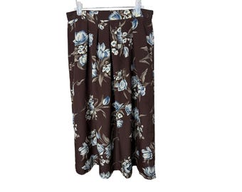 Falda midi plisada con estampado floral marrón y azul de Alfred Dunner para mujer, talla 10, cintura elástica.