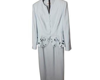 Conjunto de falda azul claro John Meyer of Norwich con peplum adornado con cuentas y corte láser, talla 10