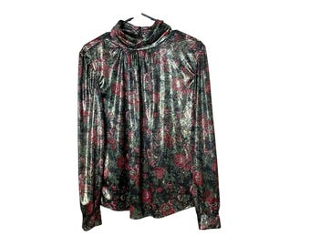 Blusa vintage con cuello alto y mangas largas con estampado floral de Lauren Lee, talla 10