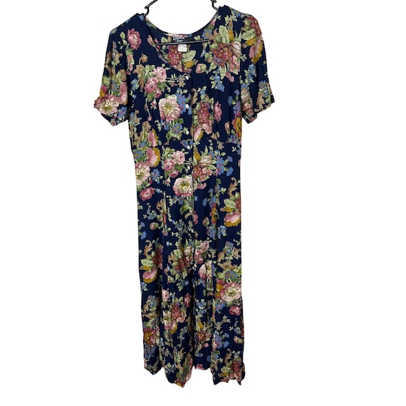 Dawn Joy Fashions Size 10 Vintage Floral Print Maxi Dress Short Sleeve