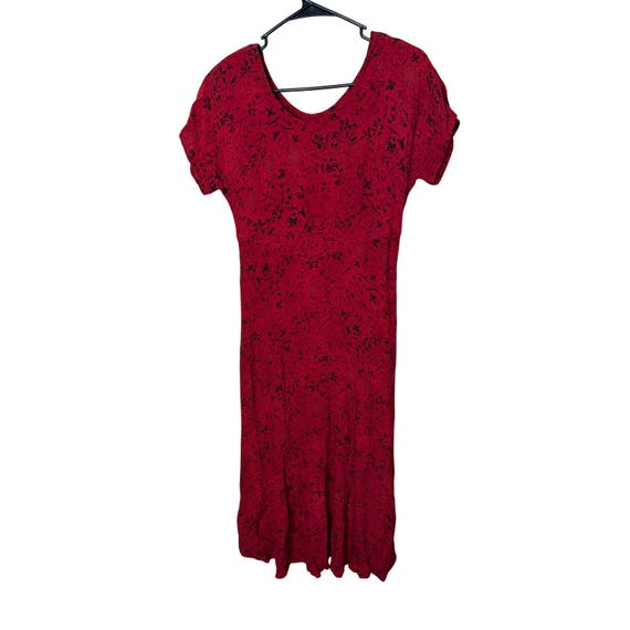 rabbit designs dress Red Floral Crinkle Rayon Maxi 6P Vintage 90s Glory Days Collar Rabbit Dress