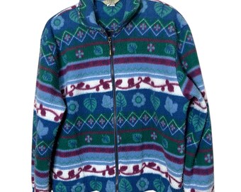 Vintage 90s Plant Print Zip up Fleece Jacket by Teddi - Etsy