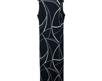 SL Fashions Women's Dress Size 18 Black White Abstract Sleeveless Maxi