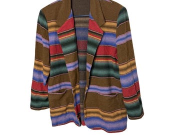 Blazer de mezcla de lana con rayas estilo sarape del suroeste de la marca Vintage Arizona Jean Company, talla grande.