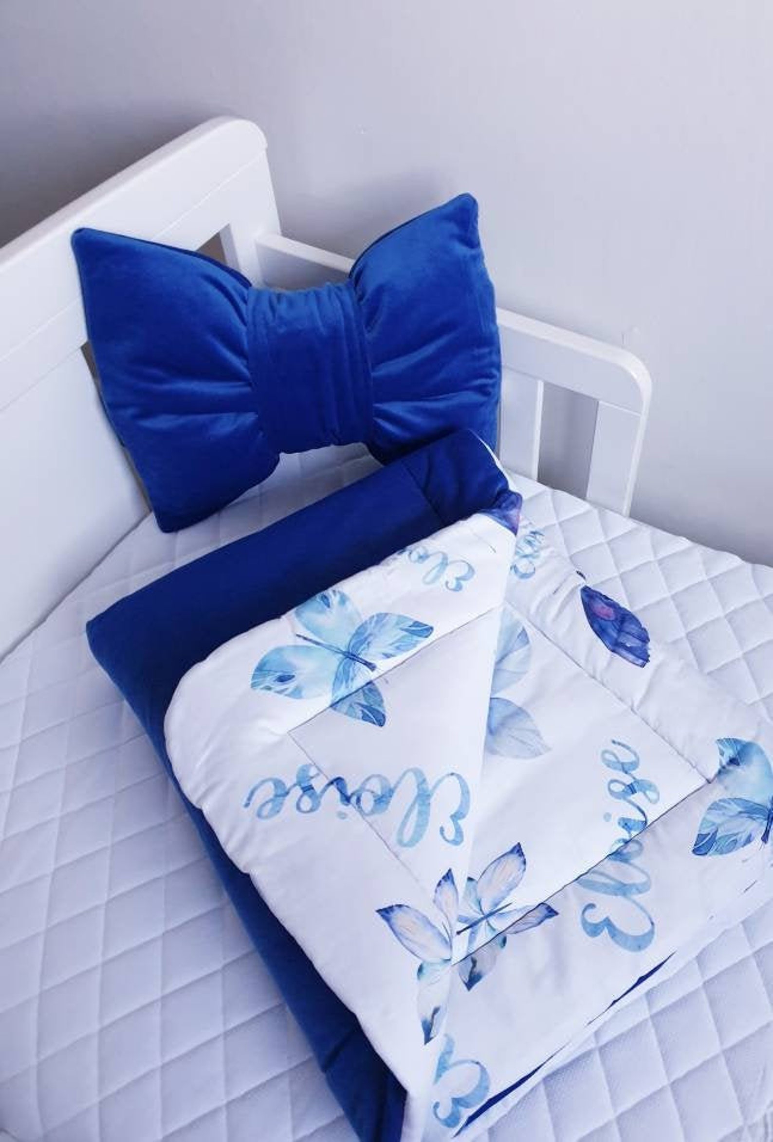 Personalised Baby Duvet Set Royal Blue Butterfly Crib Bedding Etsy