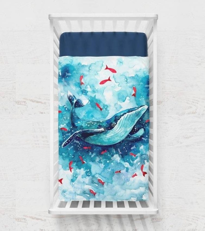 Narwhal Whale Blue Sea Modern Duvet Quilt Cover Bedding Set Pillow Case