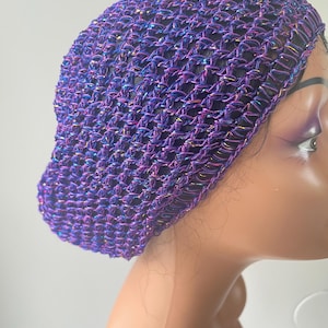 Blue and purple crochet hair net & hair snood