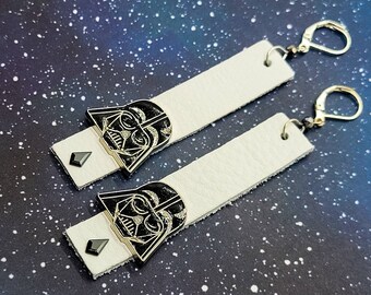 Darth Vader earrings. Star Wars earrings. Darth Vader jewelry. Star Wars jewelry. Leather earrings. Galaxy earrings. Dark side earrings.