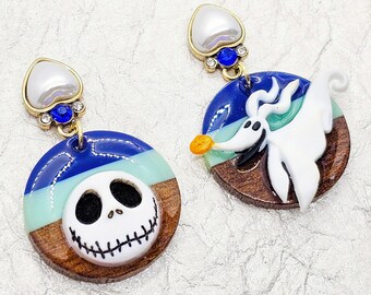Nightmare Before Christmas earrings. Nightmare jewelry. Halloween earrings. Halloween jewelry. Fall jewelry. ghost. handmade. one of a kind.