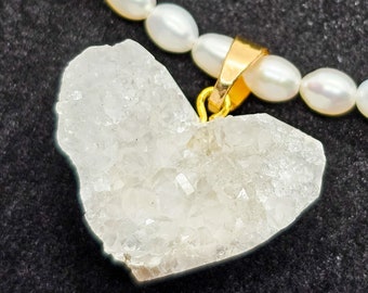 Pearl necklace. Crystal heart. Heart pendant. Crystal pendant. Genuine pearls. Love necklace. Gift for women. White necklace. Handmade.