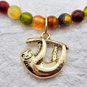 Sloth. Gold sloth. Sloth necklace. Agate necklace. Colorful stone. Montana. Handmade. Gold necklace. Animal jewelry. Unique jewelry. Gift.