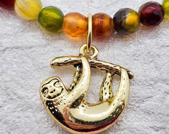 Sloth. Gold sloth. Sloth necklace. Agate necklace. Colorful stone. Montana. Handmade. Gold necklace. Animal jewelry. Unique jewelry. Gift.